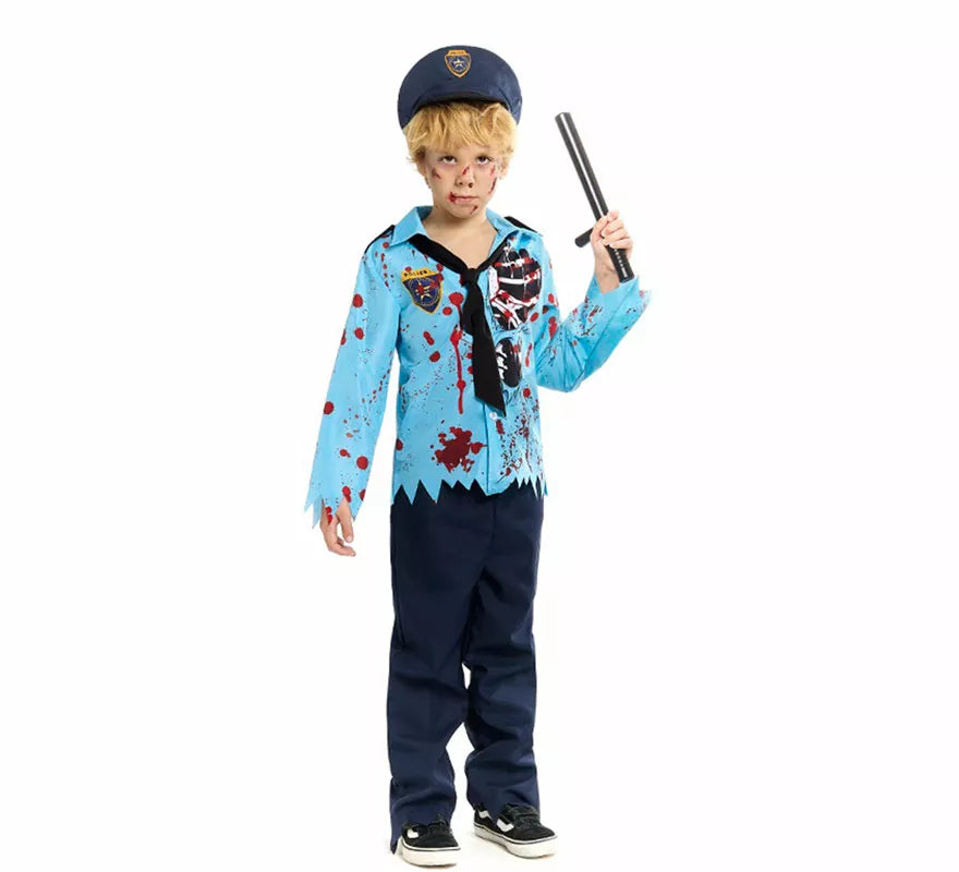 Translation missing: en.Disfraz de Policía Zombie con Gorra para niño