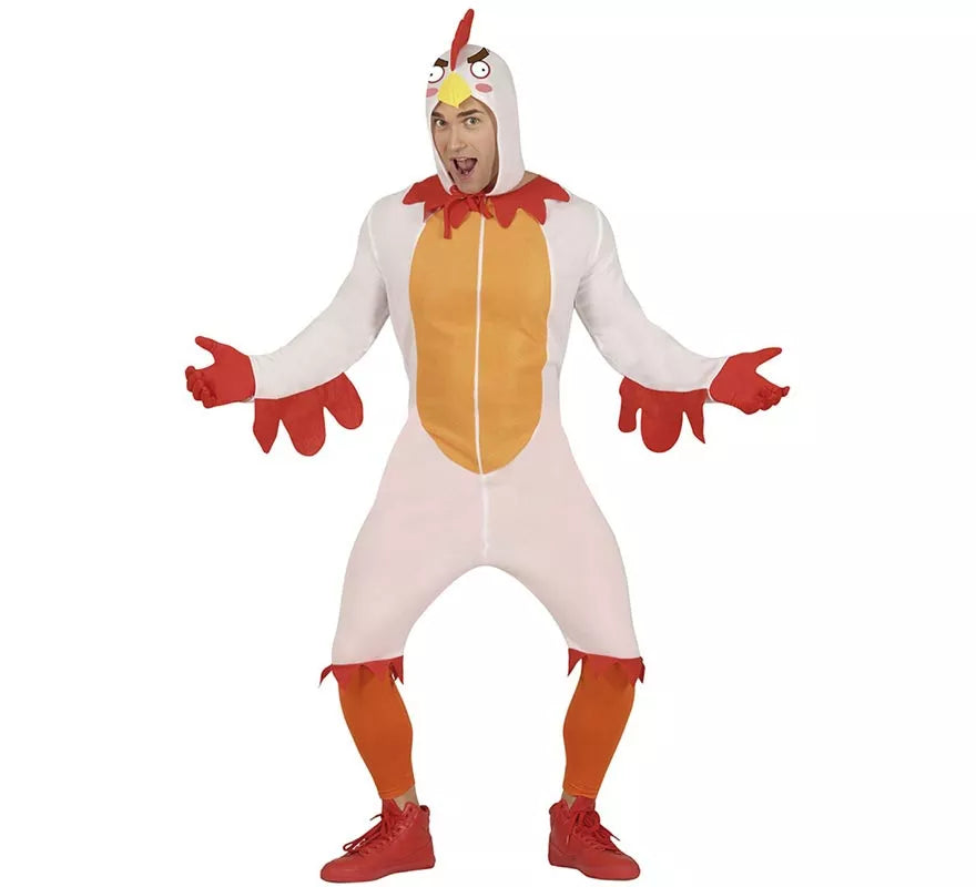 Disfraz de Pollo blanco con capucha para hombre