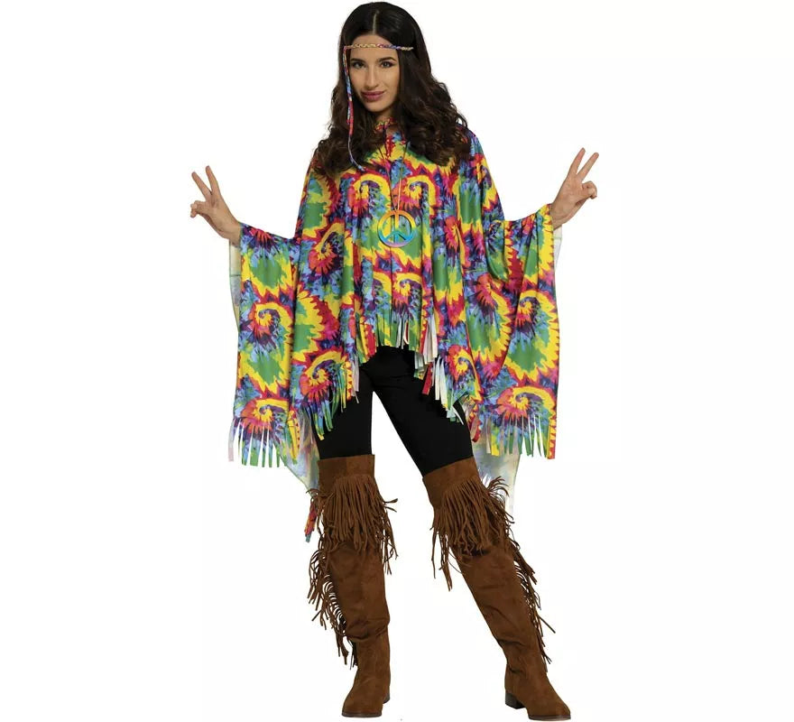 Disfraz de Poncho Hippie para mujer