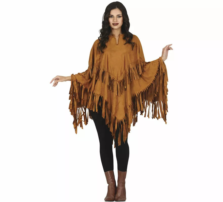 Disfraz de Poncho Marrón Indio para mujer