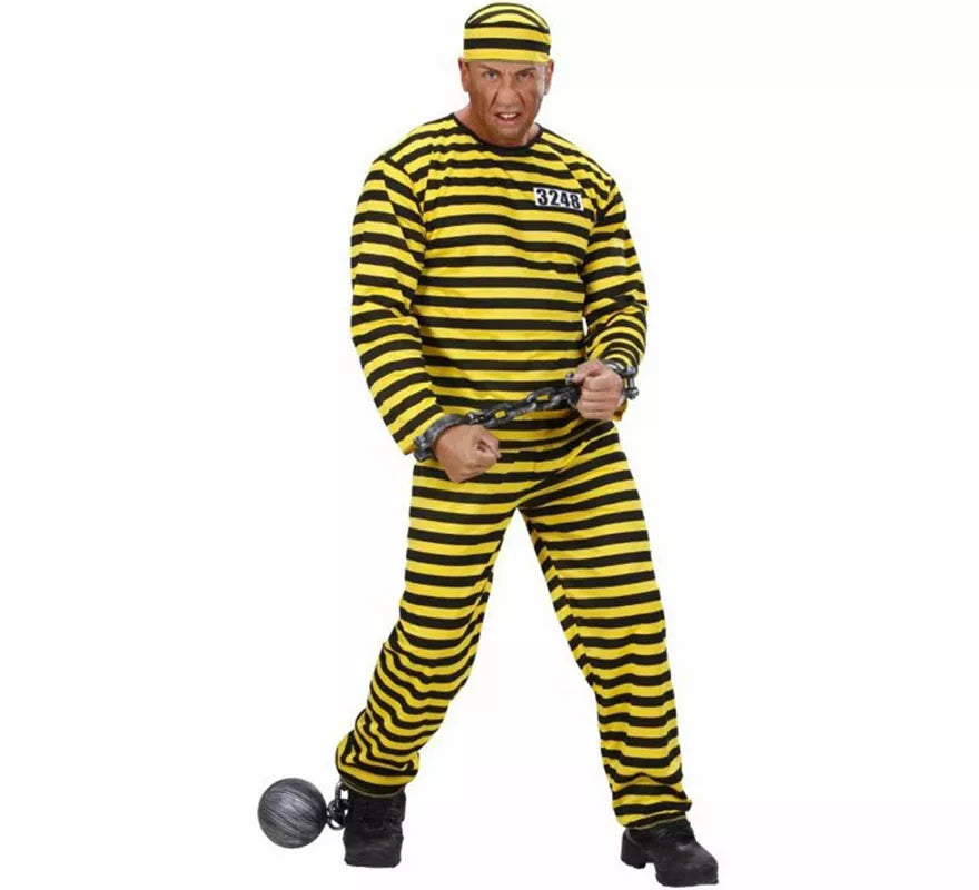 Disfraz de Preso a rayas amarillo y negro para hombre