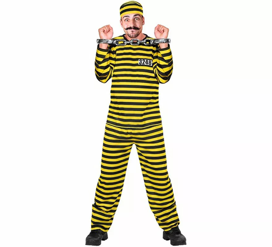 Disfraz de Preso a rayas amarillo y negro para hombre