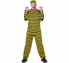 Men's Yellow and Black Striped Prisoner Costume