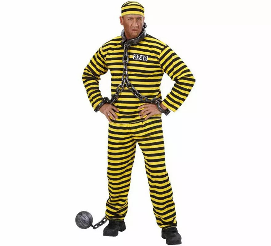 Disfraz de Preso a rayas amarillo y negro para hombre