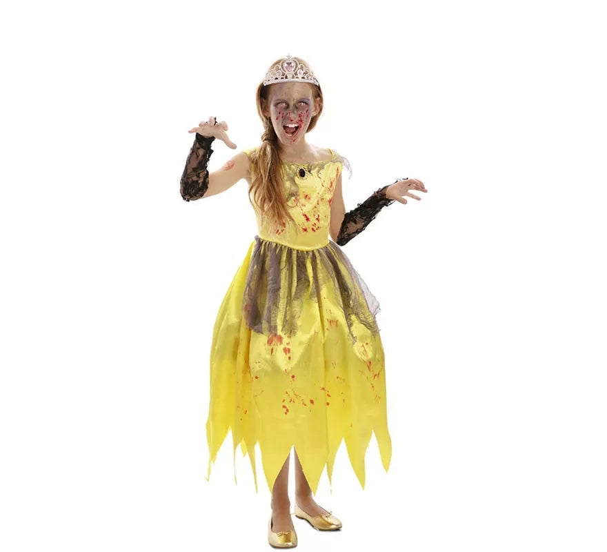 Disfraz de Princesa amarilla Zombie para niña