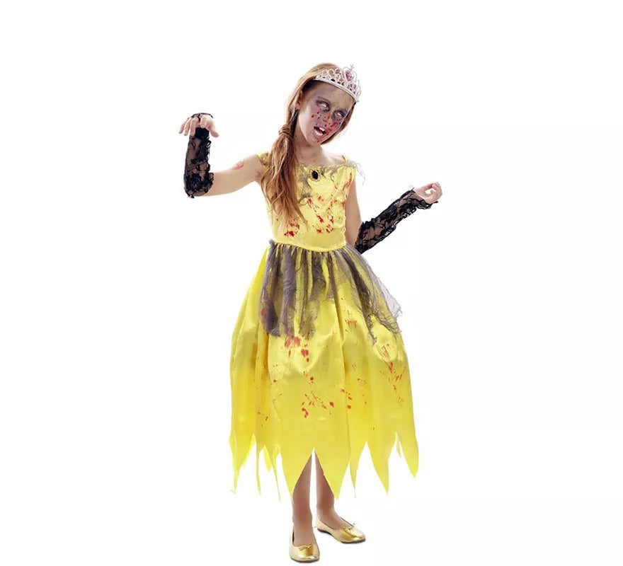 Disfraz de Princesa amarilla Zombie para niña