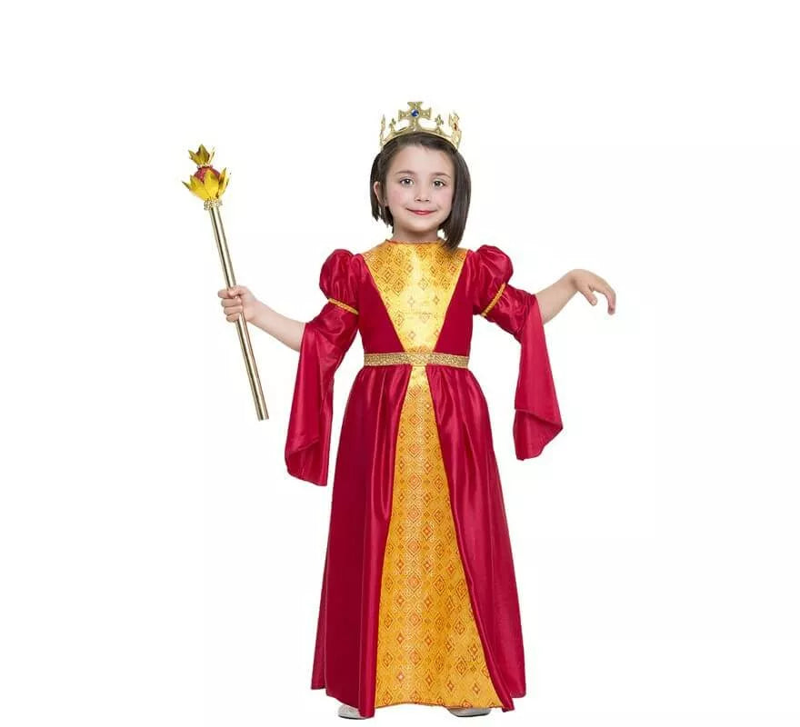 Translation missing: en.Disfraz de Princesa Medieval rojo y dorado para niña