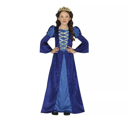 Disfraz de Princesa o Noble Medieval azul para niña