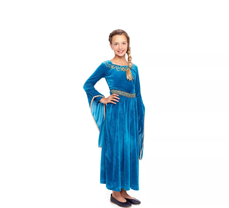 Disfraz de Princesa Vikinga o Medieval Azul para niña