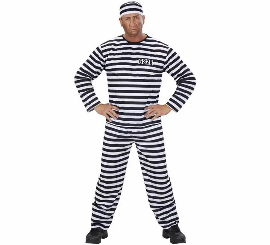 Disfraz de Prisionero a rayas blanco y negro para hombre