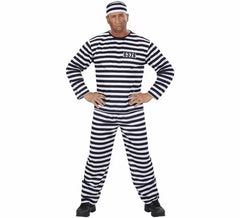 Men's Black and White Striped Prisoner Costume