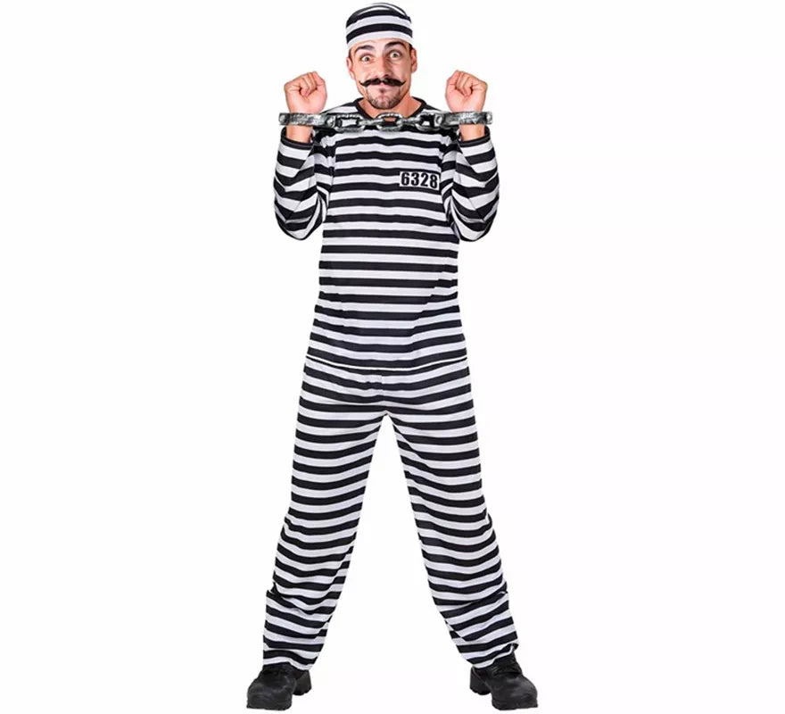 Disfraz de Prisionero a rayas blanco y negro para hombre