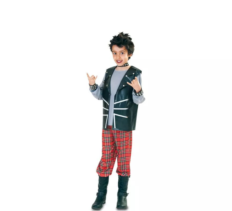 Disfraz de Punk a cuadros escoceses para niño