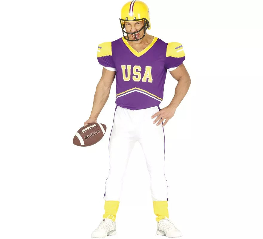 Translation missing: en.Disfraz de Quarterback USA morado y amarillo para hombre