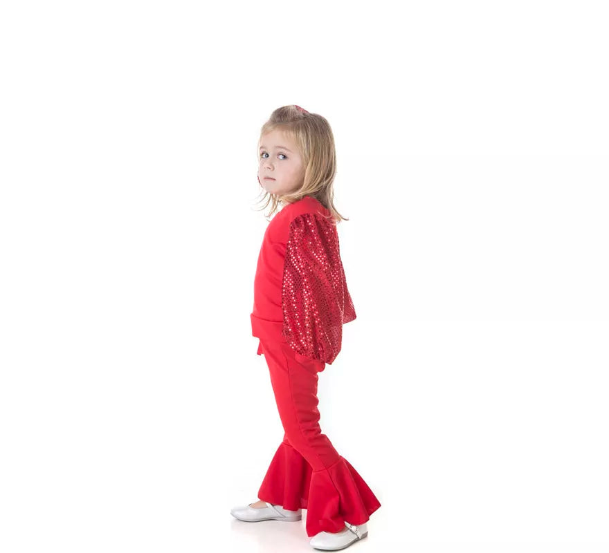 Translation missing: en.Disfraz de Raffaella Carrà rojo para niña