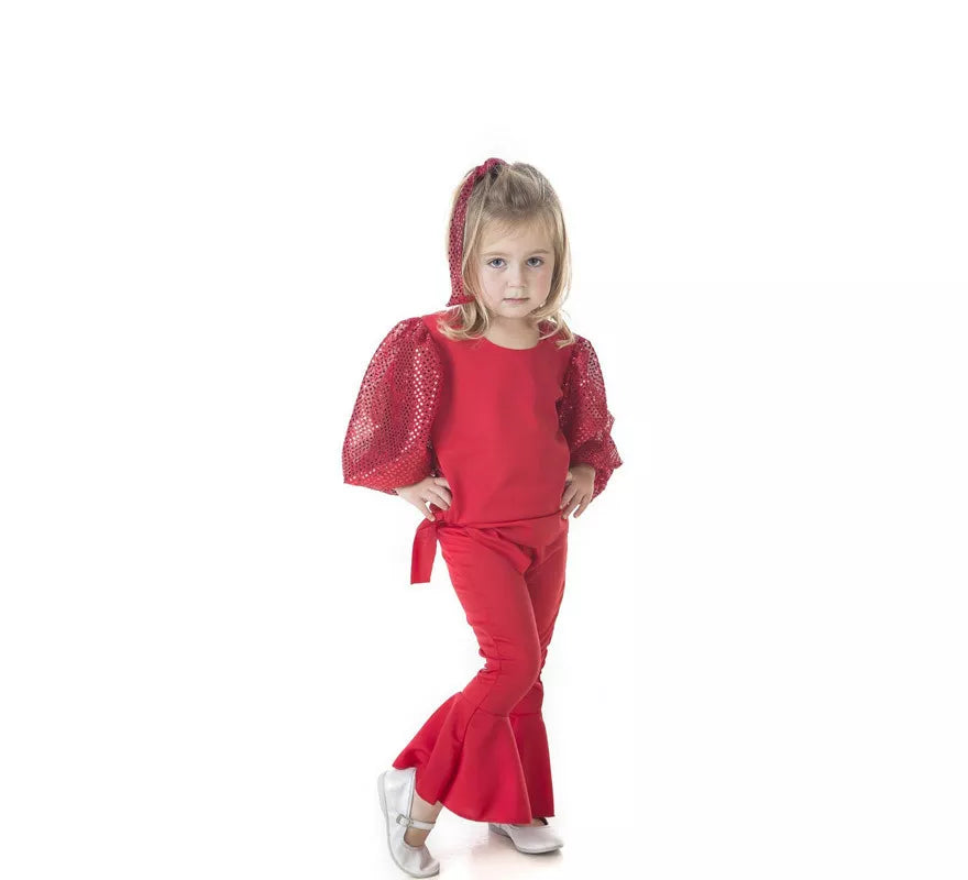 Translation missing: en.Disfraz de Raffaella Carrà rojo para niña