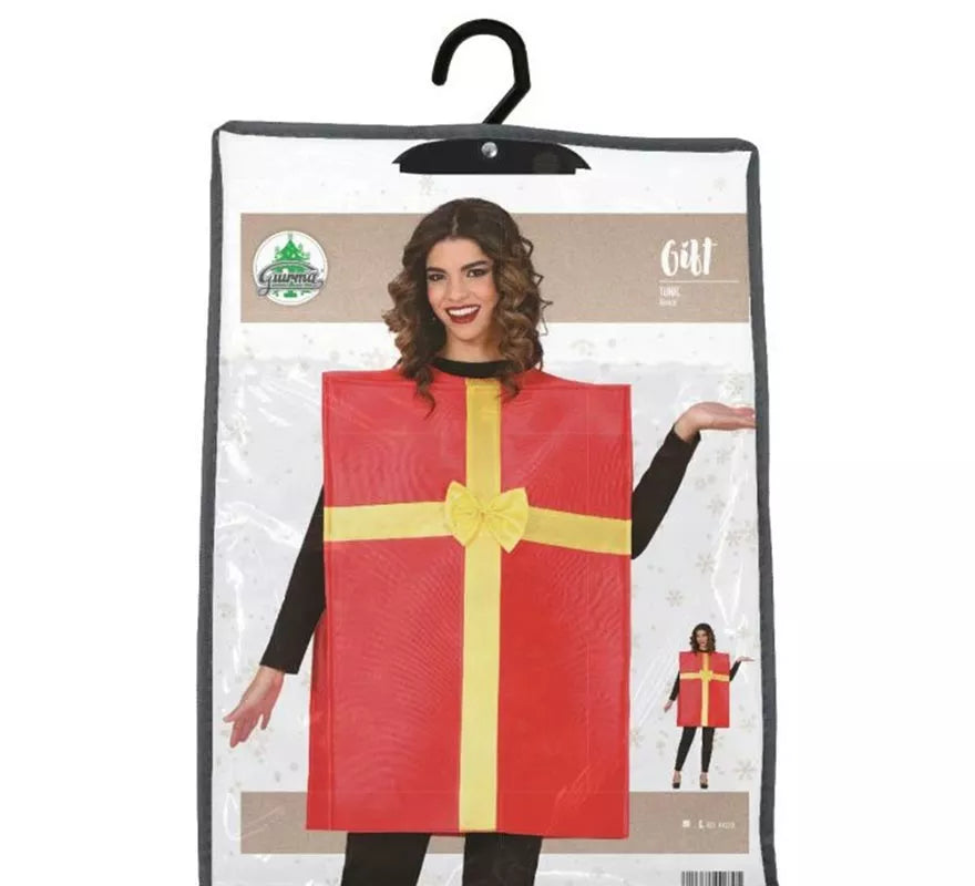 Disfraz de Regalo rojo con cinta dorado para adulto