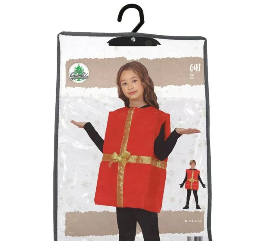 Disfraz de Regalo rojo con cinta dorado para niños