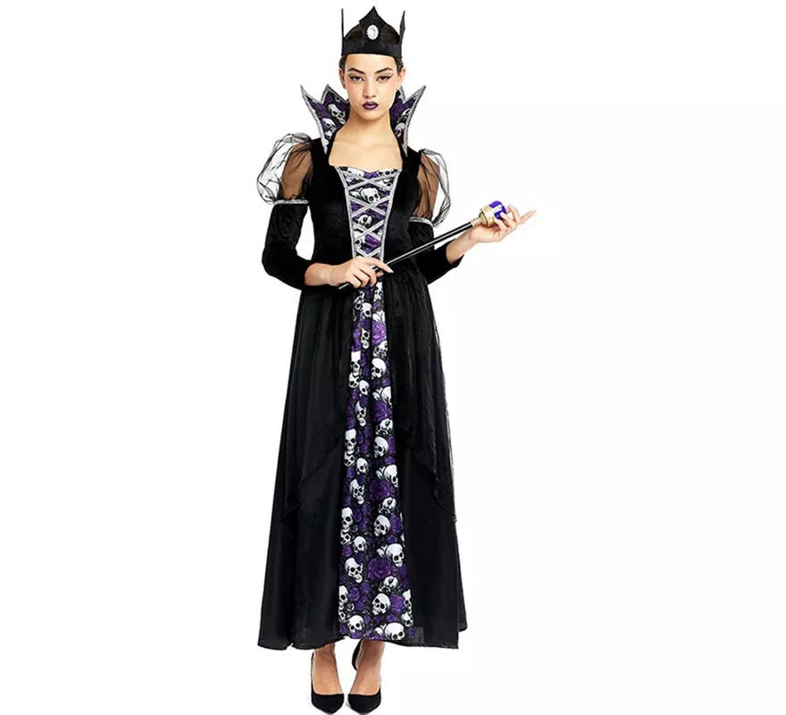 Translation missing: en.Disfraz de Reina Calavera oscura con corona para mujer