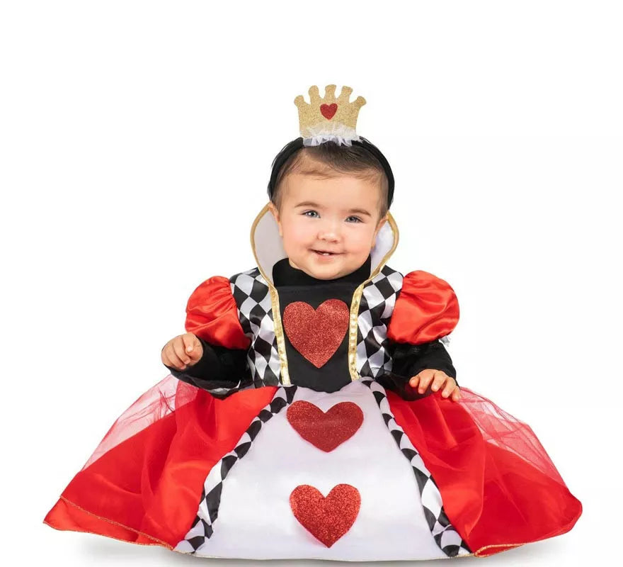 Disfraz de Reina de Corazones rojos con diadema para bebé y niña
