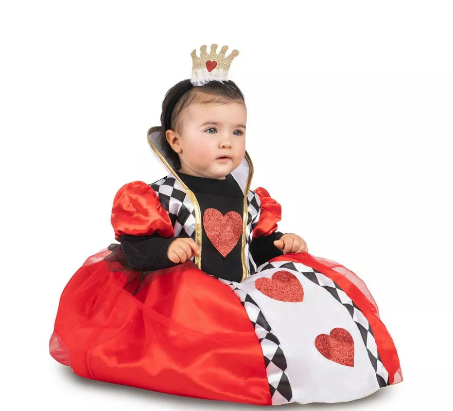 Disfraz de Reina de Corazones rojos con diadema para bebé y niña