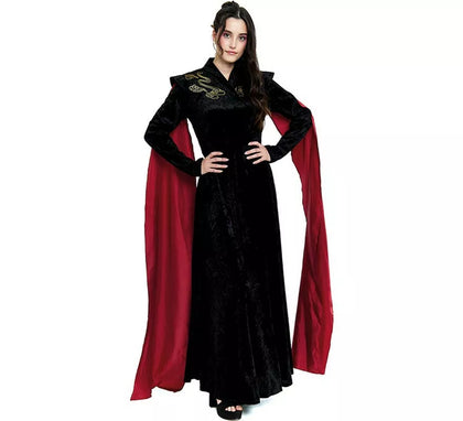 Disfraz de Reina Dragón negro con mangas rojas para mujer