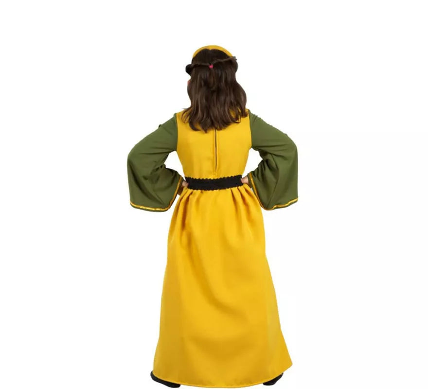 Disfraz de Reina Medieval amarillo y verde para niña