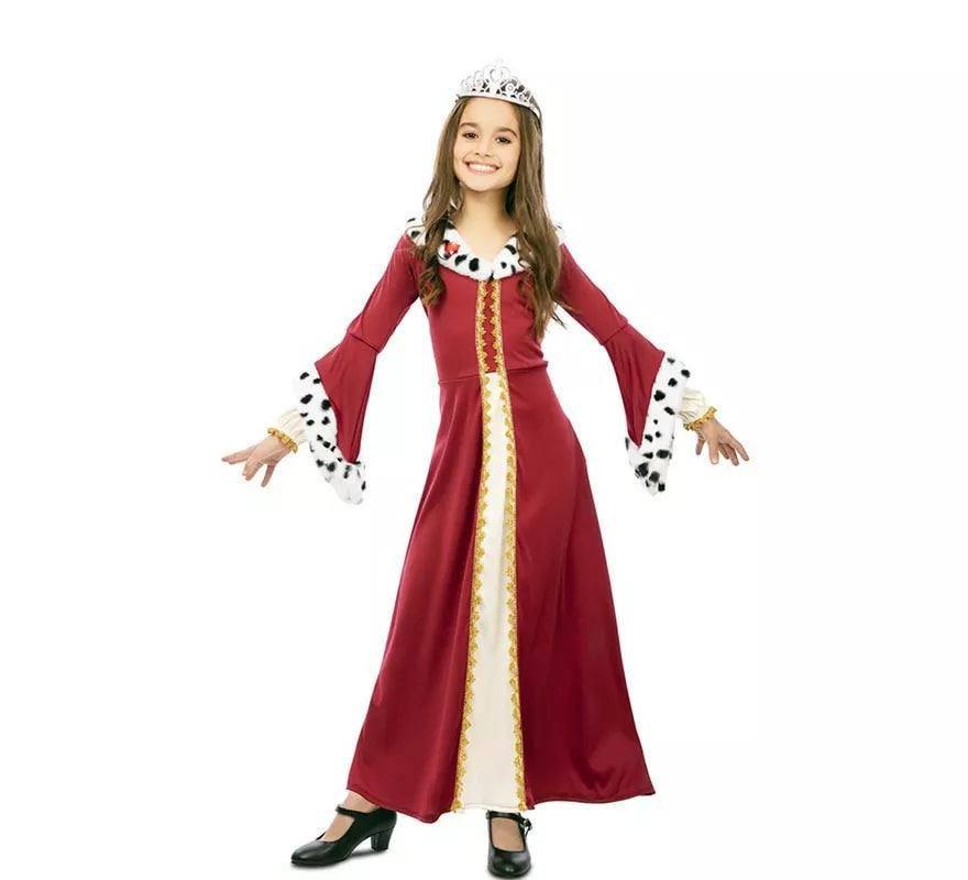 Disfraz de Reina Medieval con estampado deluxe para niña