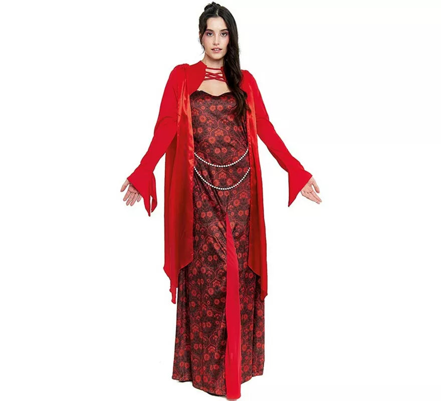 Disfraz de Reina Medieval rojo estampado floral para mujer