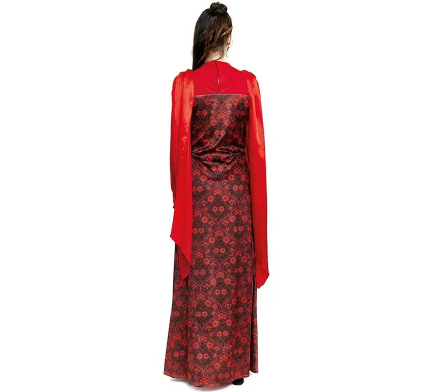 Disfraz de Reina Medieval rojo estampado floral para mujer