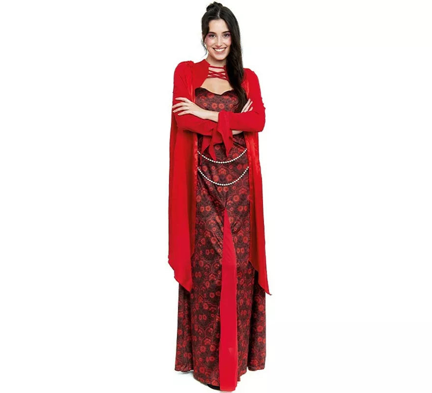 Translation missing: en.Disfraz de Reina Medieval rojo estampado floral para mujer