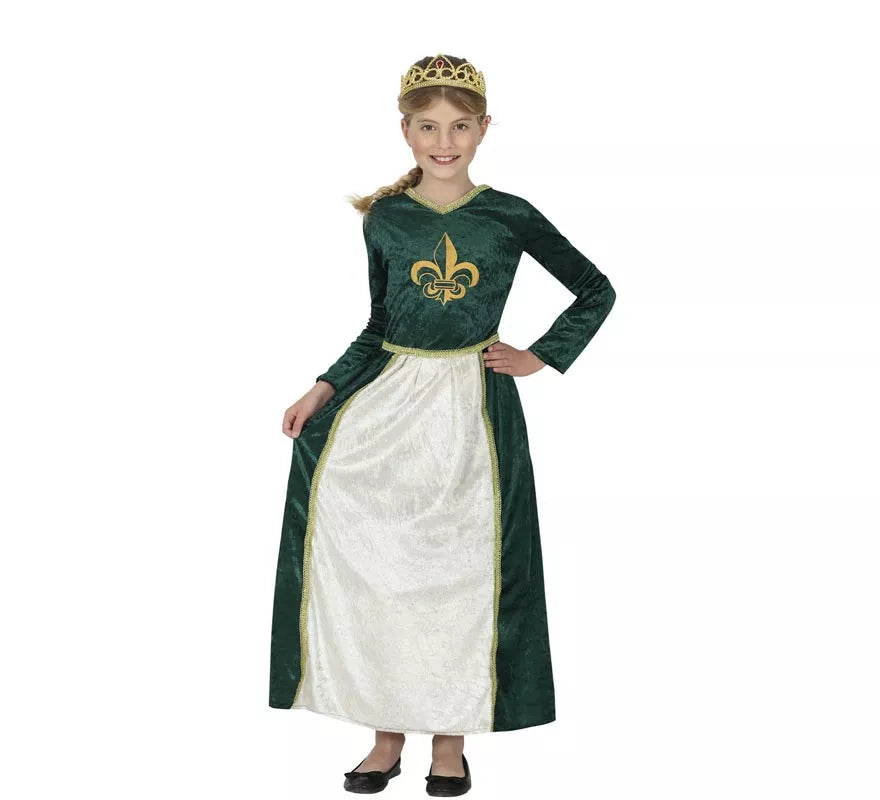 Disfraz de Reina Medieval verde para niña
