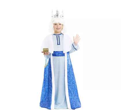 Disfraz de Rey Mago Melchor azul y blanco para niño