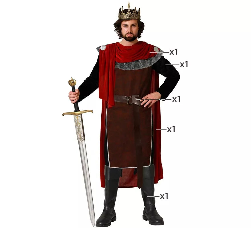 Translation missing: en.Disfraz de Rey Medieval rojo para hombre