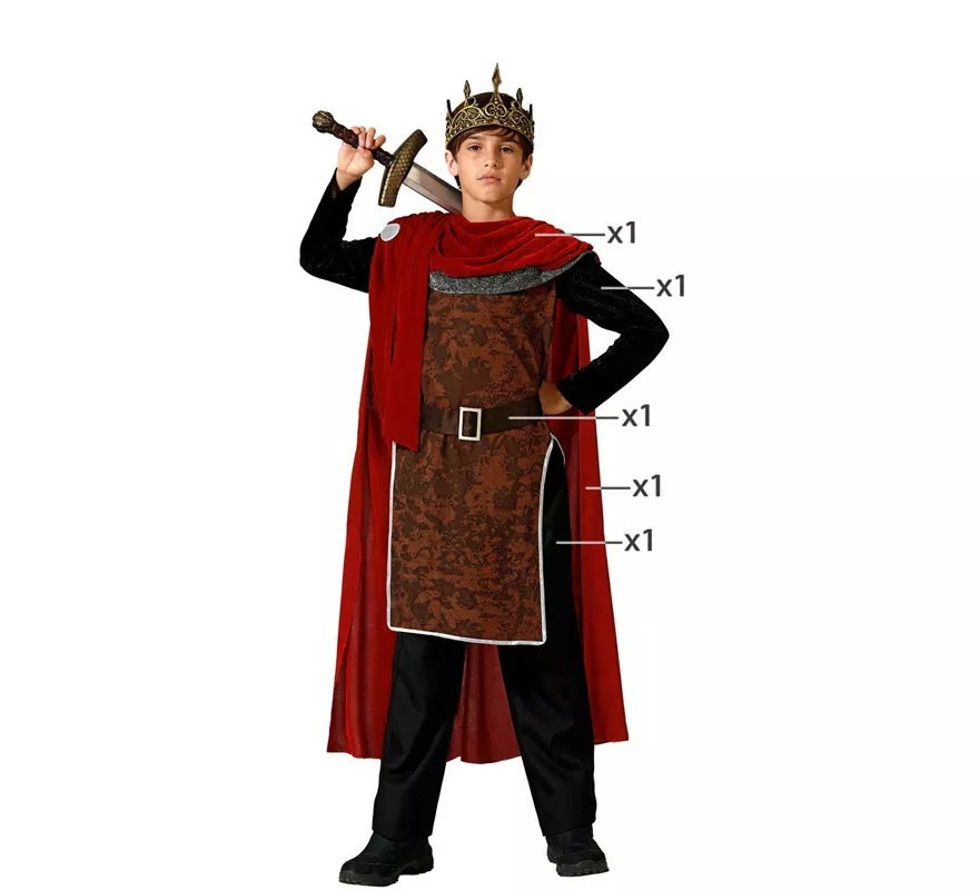Translation missing: en.Disfraz de Rey Medieval rojo para niño