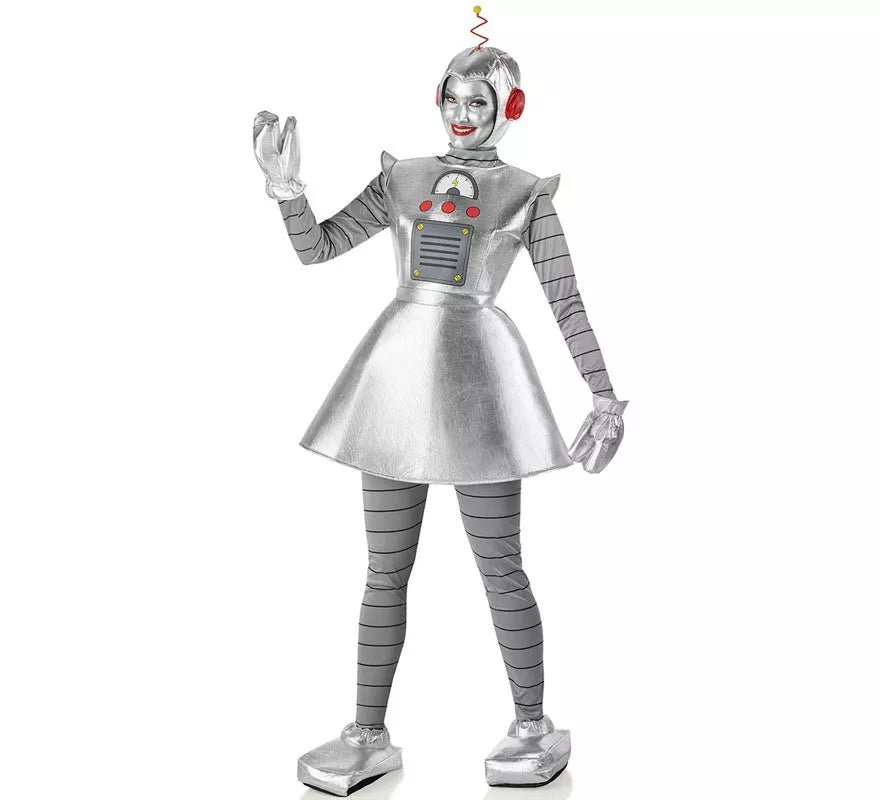 Translation missing: en.Disfraz de Robot Antiguo plateado para mujer