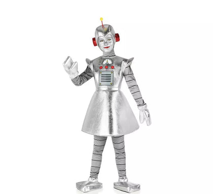 Disfraz de Robot Antiguo plateado para niña