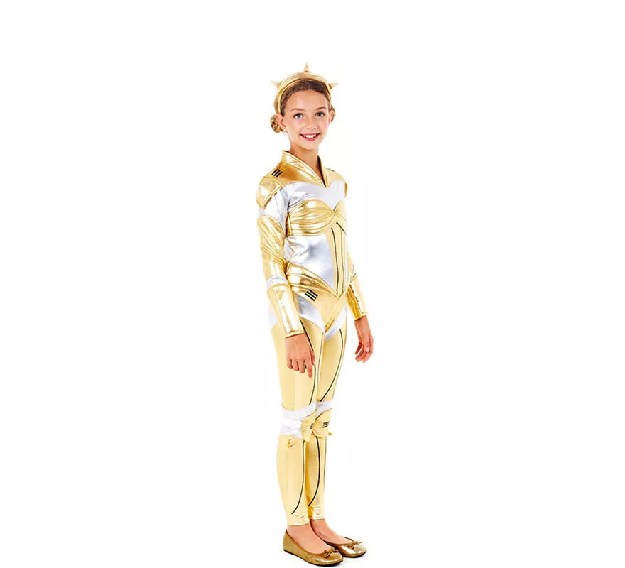 Disfraz de Robot Woman Estelar Dorado para niña