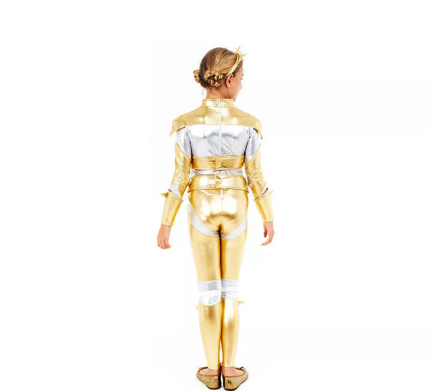 Disfraz de Robot Woman Estelar Dorado para niña