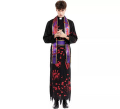 Black Bloody Priest Costume with Stole for Men