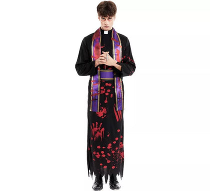 Disfraz de Sacerdote Sangriento negro con estola para hombre