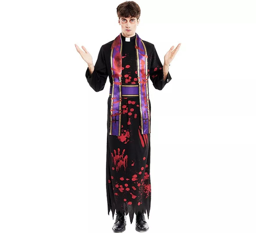 Translation missing: en.Disfraz de Sacerdote Sangriento negro con estola para hombre