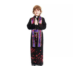 Black Bloody Priest Costume with Stole for Boys
