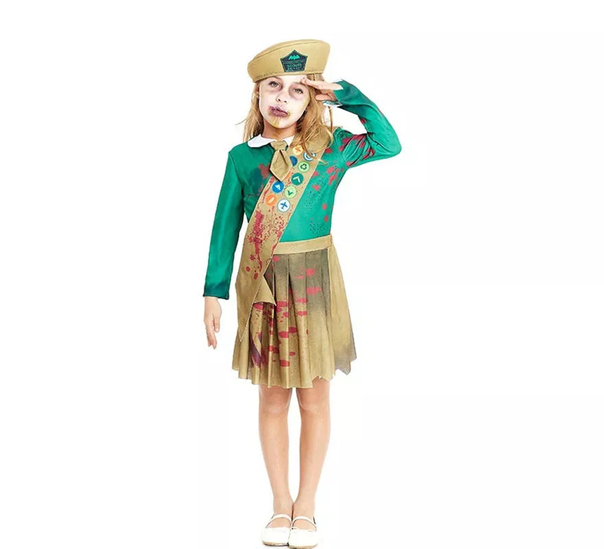 Disfraz de Scout Zombie verde y marrón para niña y adolescente