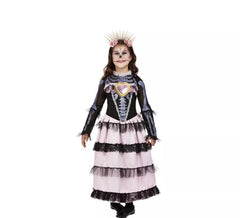 Black and pink Day of the Dead Miss costume for girls