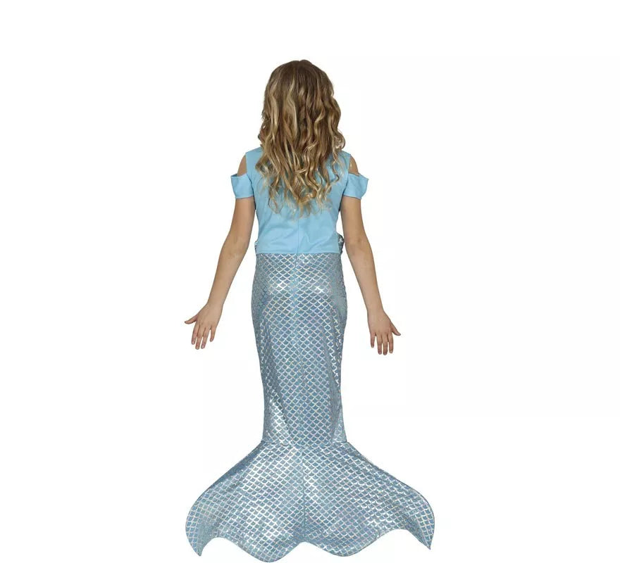 Disfraz de Sirena Cola Larga Azul para niña