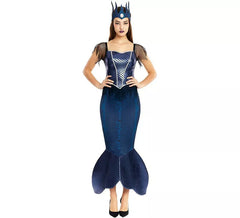 Women's Blue Evil Mermaid Costume with Crown