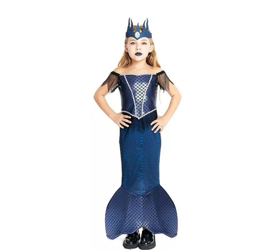 Disfraz de Sirena Malvada azul con corona para niña y adolescente