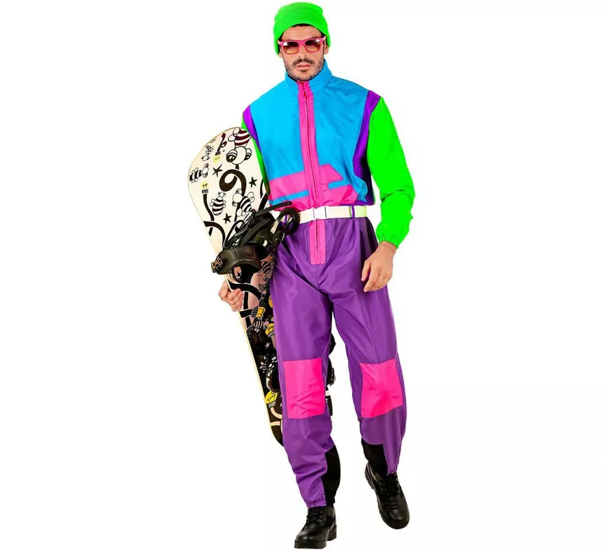 Translation missing: en.Disfraz de Snowboarder lila y verde fluorescente para adulto