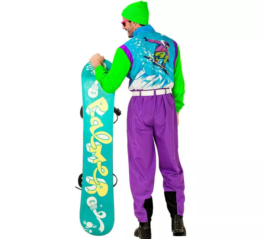 Translation missing: en.Disfraz de Snowboarder lila y verde fluorescente para adulto